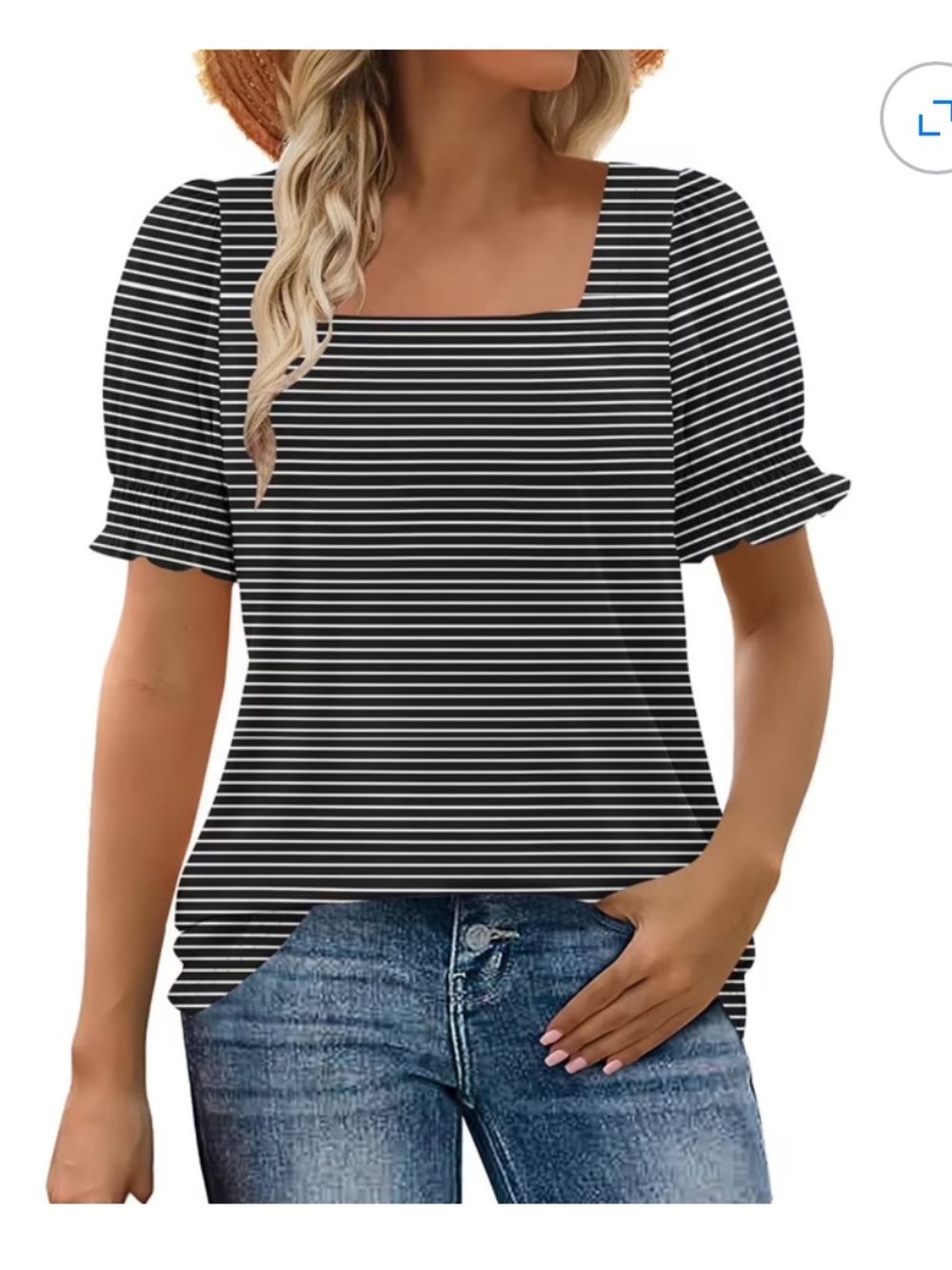 Wiholl Striped black and white Square-Neck Womens Short Sleeve Top